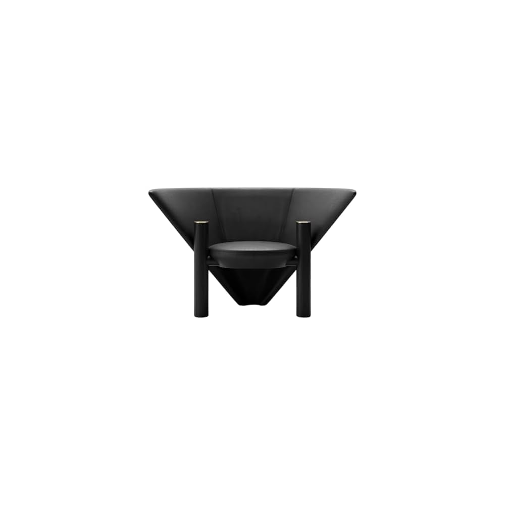 Modern Black Leather Accent Chair Sculptural Cone Design Lounge Chair, Minimalist Single Sofa Armchair for Living Room, Bedroom Office (Black)