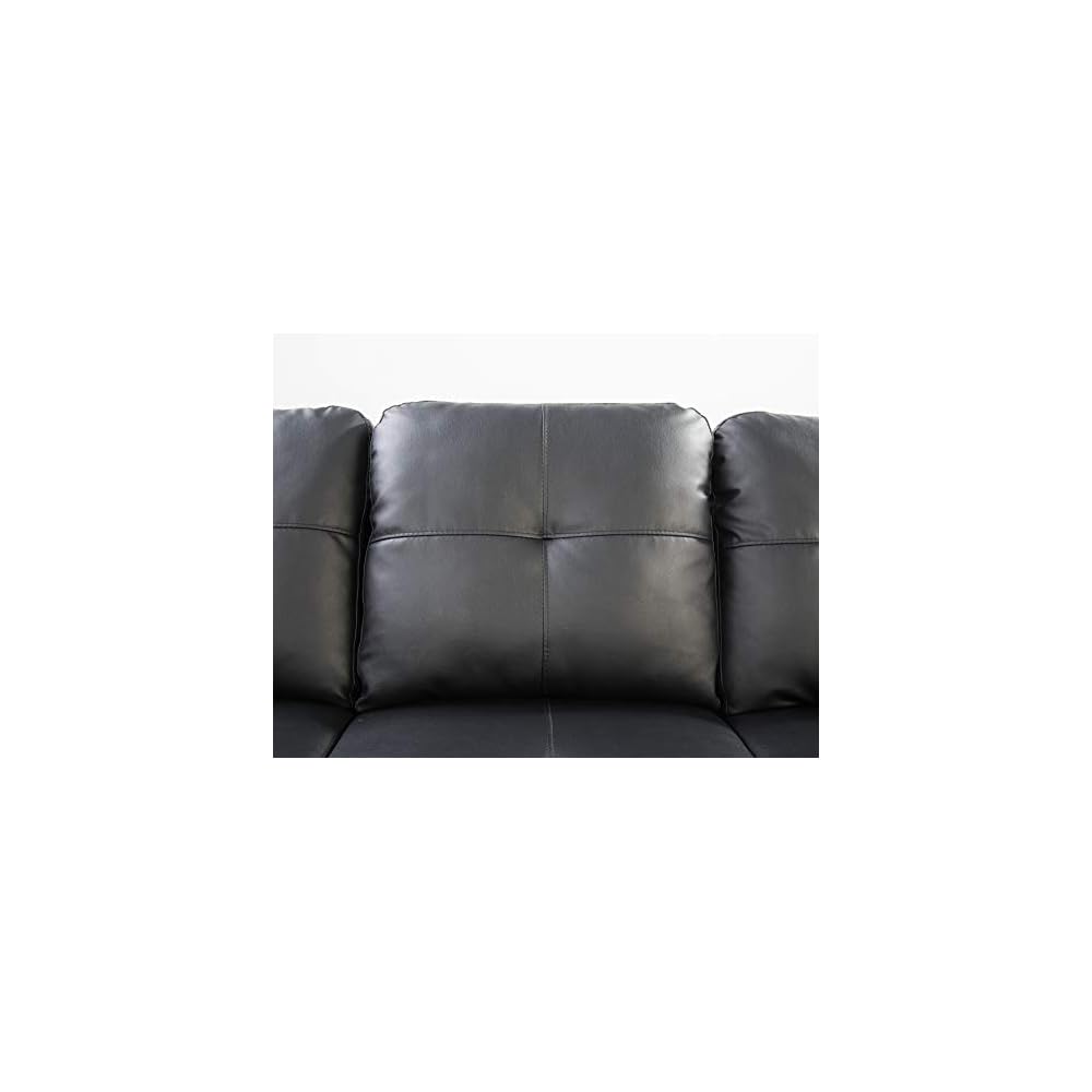 98" Faux Leather Sectional Sofa with Left Facing Chaise, L-Shaped 5 Seater Conrner Couch with Removable Storage Ottoman and Hidden Cup Holders for Living Room,Black