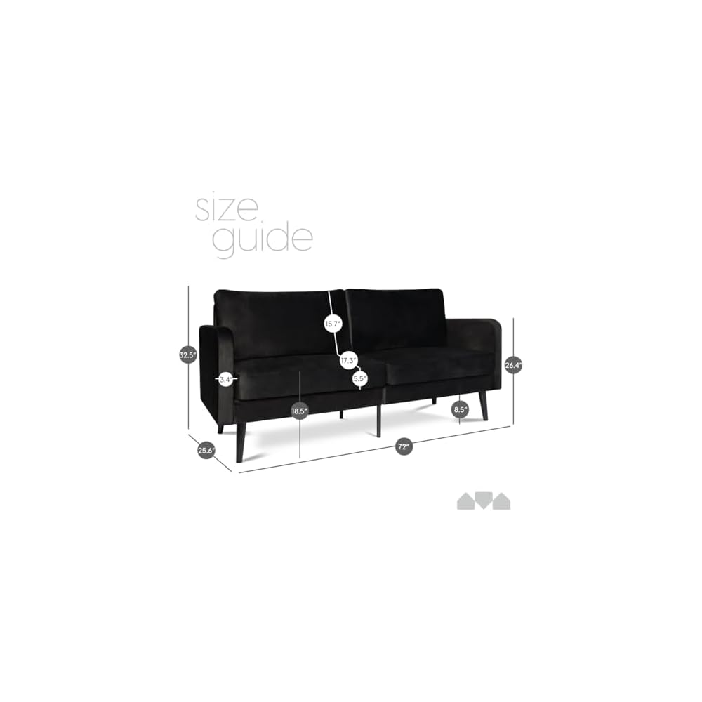 Milliard Velvet Loveseat Sofa, 3 Seater 72" Couch with Soft Cushions - Compact One Box Design for Easy Apartment Delivery, Modern Style for Living Room, Bedroom, Office (Velvet, Black) (Black)