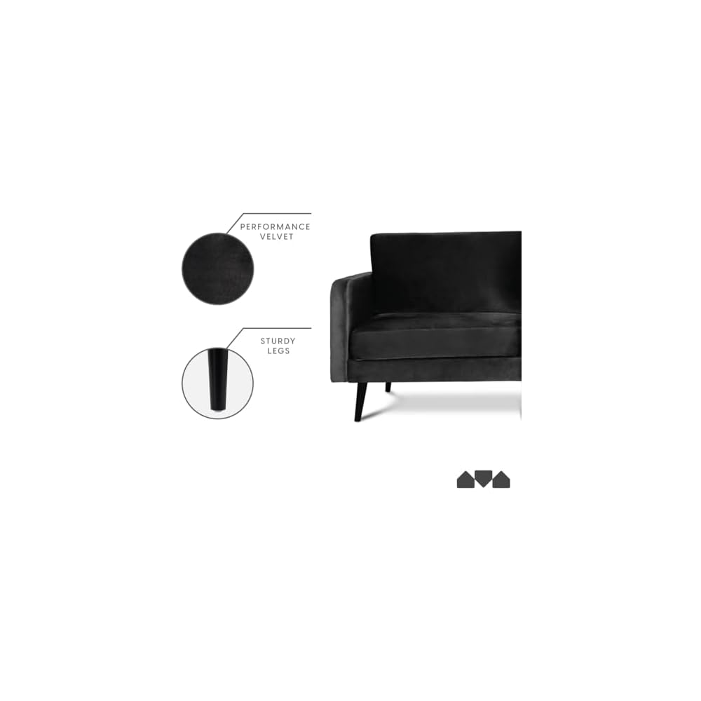 Milliard Velvet Loveseat Sofa, 3 Seater 72" Couch with Soft Cushions - Compact One Box Design for Easy Apartment Delivery, Modern Style for Living Room, Bedroom, Office (Velvet, Black) (Black)