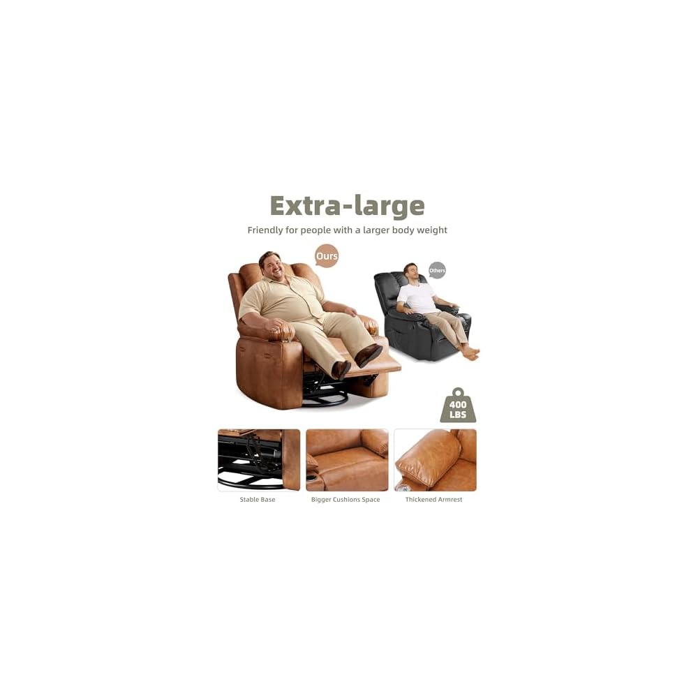 Oversized Recliner Chairs with Massage and Heat, Leather Recliner Chair for Adults, Manual Chair with Cup Holder for Living Room, Bedroom and Nursery (Coffee-1)