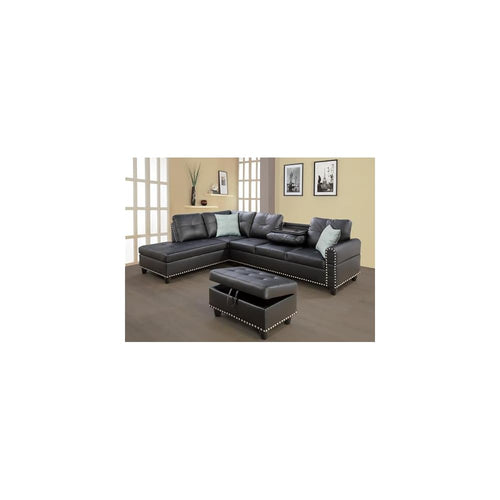 98" Faux Leather Sectional Sofa with Left Facing Chaise, L-Shaped 5 Seater Conrner Couch with Removable Storage Ottoman and Hidden Cup Holders for Living Room,Black