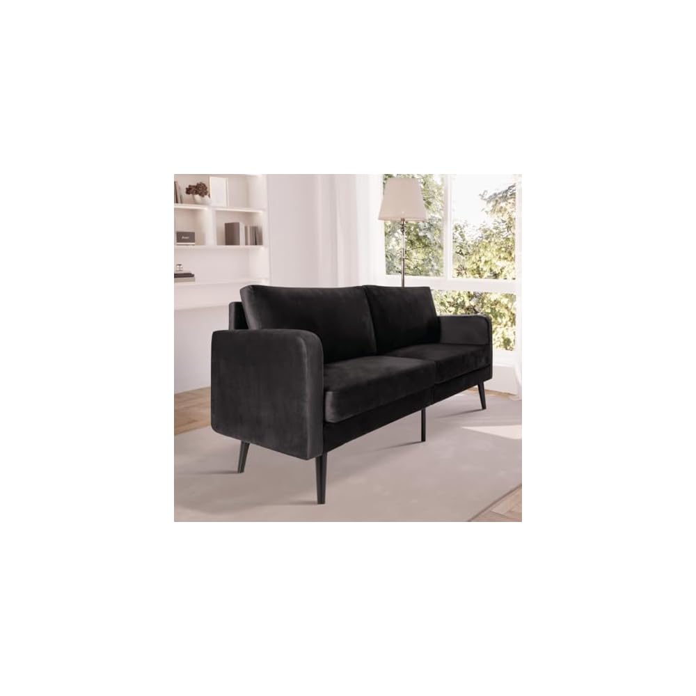 Milliard Velvet Loveseat Sofa, 3 Seater 72" Couch with Soft Cushions - Compact One Box Design for Easy Apartment Delivery, Modern Style for Living Room, Bedroom, Office (Velvet, Black) (Black)