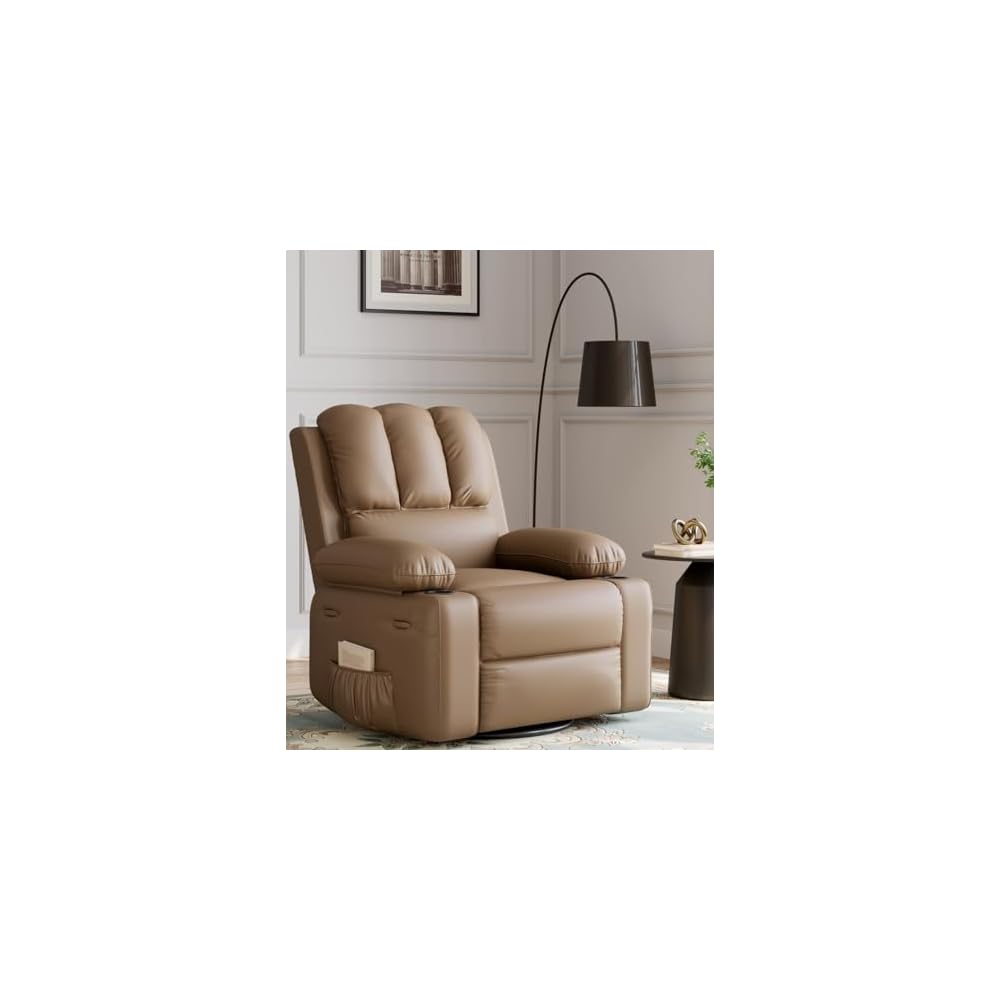 Oversized Recliner Chairs with Massage and Heat, Leather Recliner Chair for Adults, Manual Chair with Cup Holder for Living Room, Bedroom and Nursery (Coffee-1)
