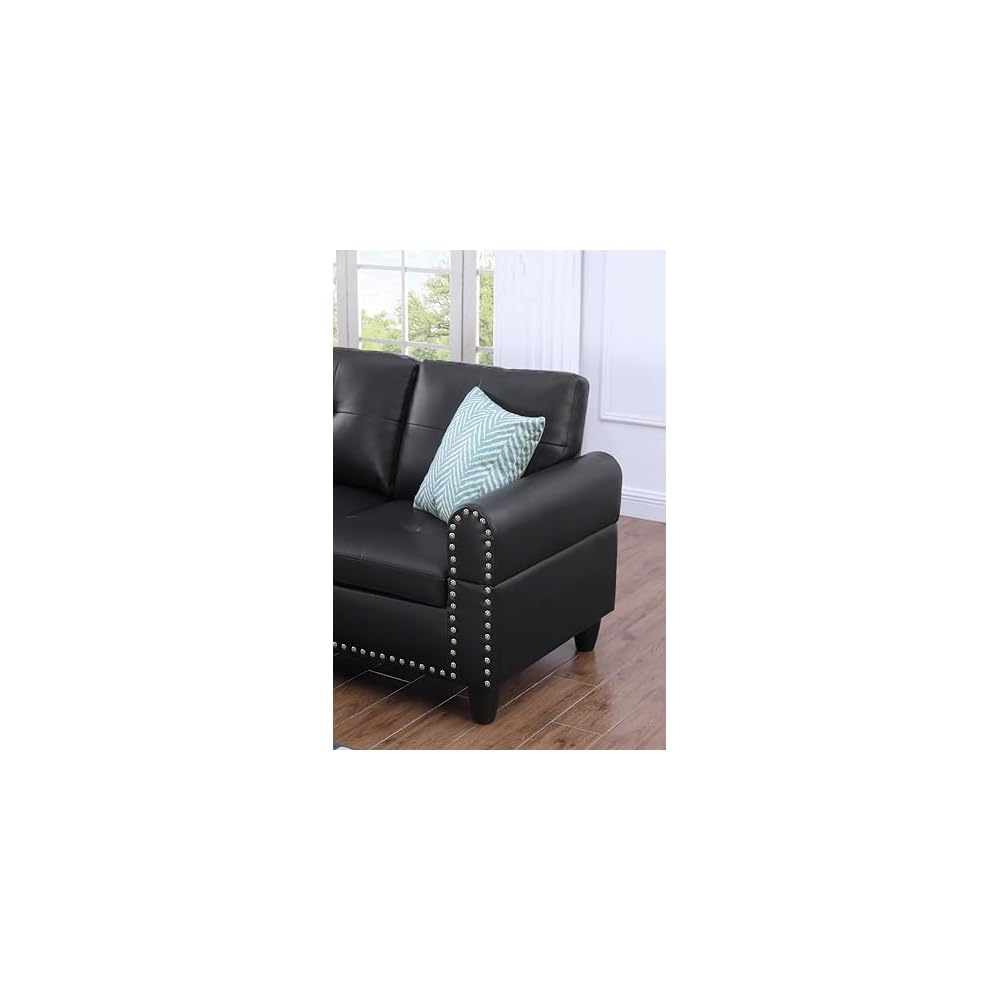 98" Faux Leather Sectional Sofa with Left Facing Chaise, L-Shaped 5 Seater Conrner Couch with Removable Storage Ottoman and Hidden Cup Holders for Living Room,Black