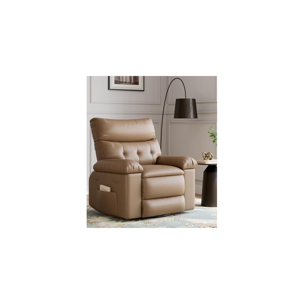 Oversized Recliner Chairs with Massage and Heat, Leather Recliner Chair for Adults, Manual Chair with Cup Holder for Living Room, Bedroom and Nursery (Coffee-1)