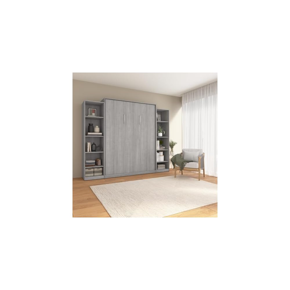 Bestar Queen Murphy Bed & Closet Organizer, Platinum Gray, Claremont, 105W