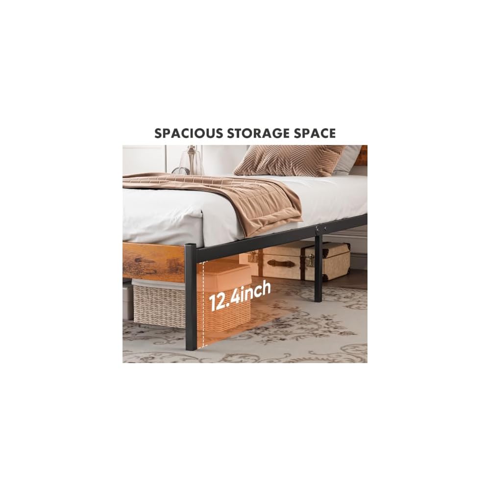 OLIXIS Twin Platform Bed Frame with Wooden Headboard and Footboard, Heavy Duty Metal Slat Mattress Base, 500 LBS Weight Capacity, Sturdy Stable Structure, No Box Spring Needed, Quick Simple Assembly