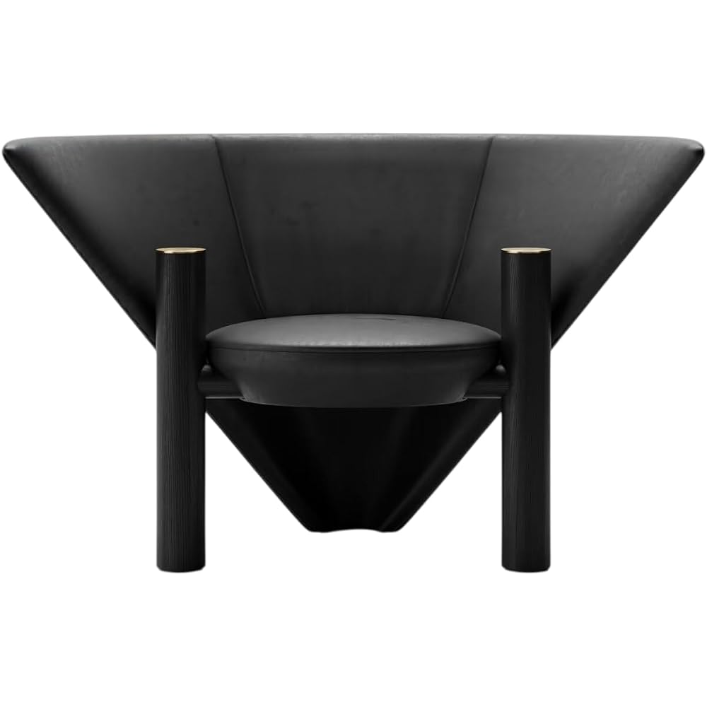 Modern Black Leather Accent Chair Sculptural Cone Design Lounge Chair, Minimalist Single Sofa Armchair for Living Room, Bedroom Office (Black)