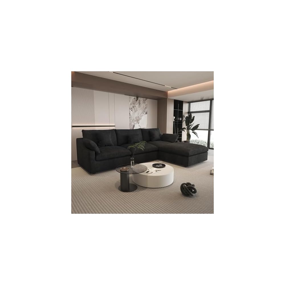 WJShome Cloud Modular Sectional Sofa Couch for Livingroom,119inch Down Filled L Shaped Couch with Wide Seat,Convertible Sectional Sofa with Ottoman,Covers Washable&Replaceable,Black