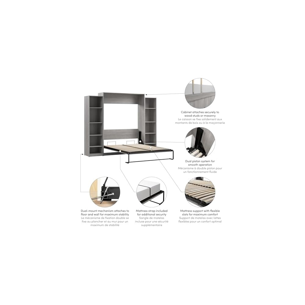 Bestar Queen Murphy Bed & Closet Organizer, Platinum Gray, Claremont, 105W