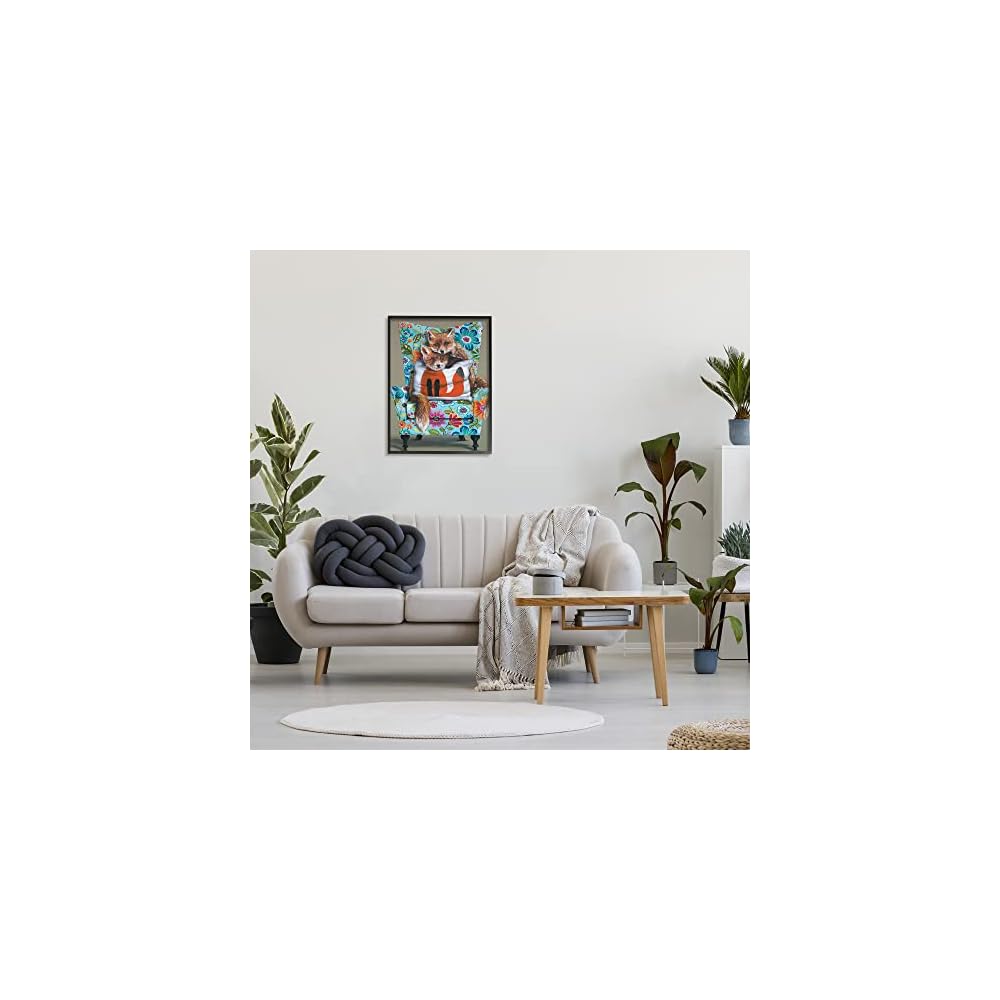 'Red Fox Pair Sitting Chair Spring Floral'| Framed Giclee Art