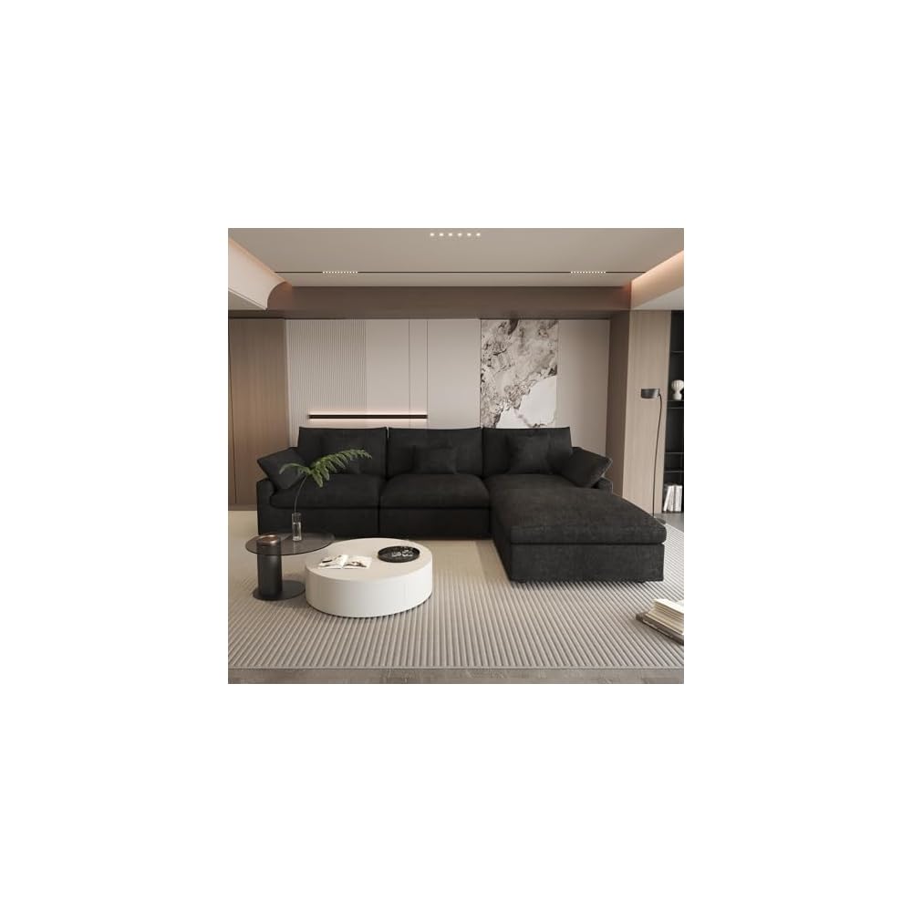 WJShome Cloud Modular Sectional Sofa Couch for Livingroom,119inch Down Filled L Shaped Couch with Wide Seat,Convertible Sectional Sofa with Ottoman,Covers Washable&Replaceable,Black