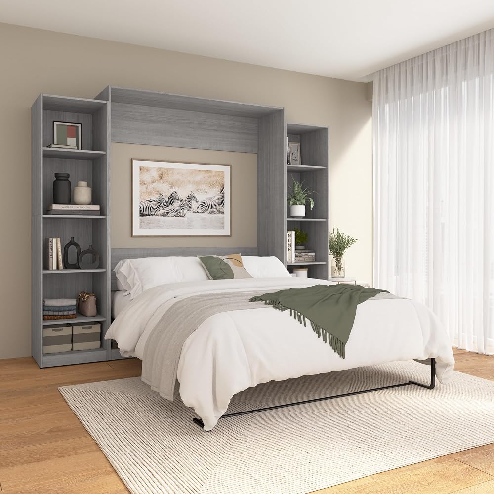 Bestar Queen Murphy Bed & Closet Organizer, Platinum Gray, Claremont, 105W